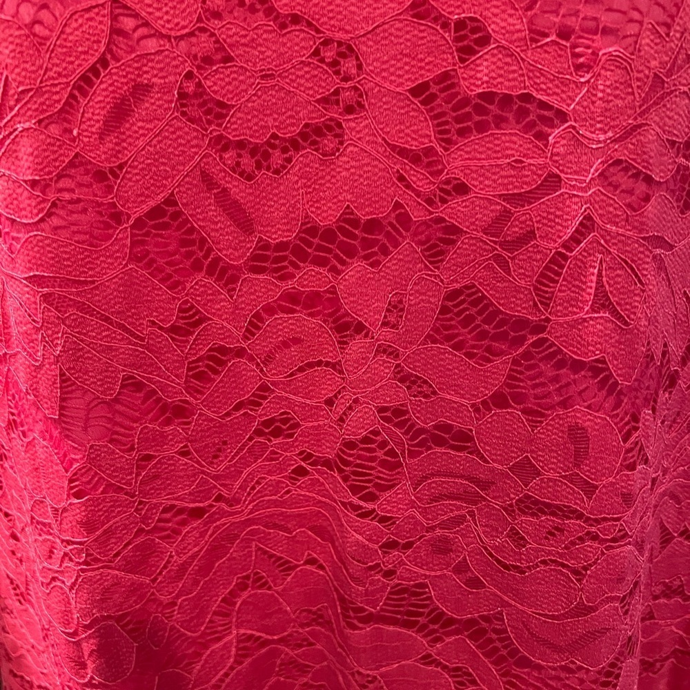 Belongsei Hot Pink Floral Lace 3/4 flare sleeves V neck dress NWOT - Picture 5 of 6